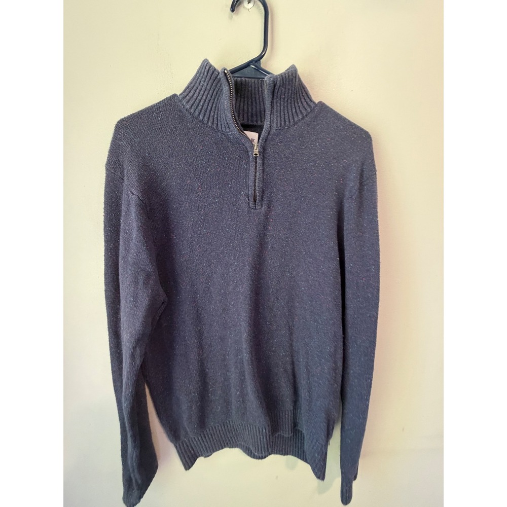 Saddlebred Mens Navy Blue Donegal Fleck Quarter Zip Mock Neck Sweater Size M